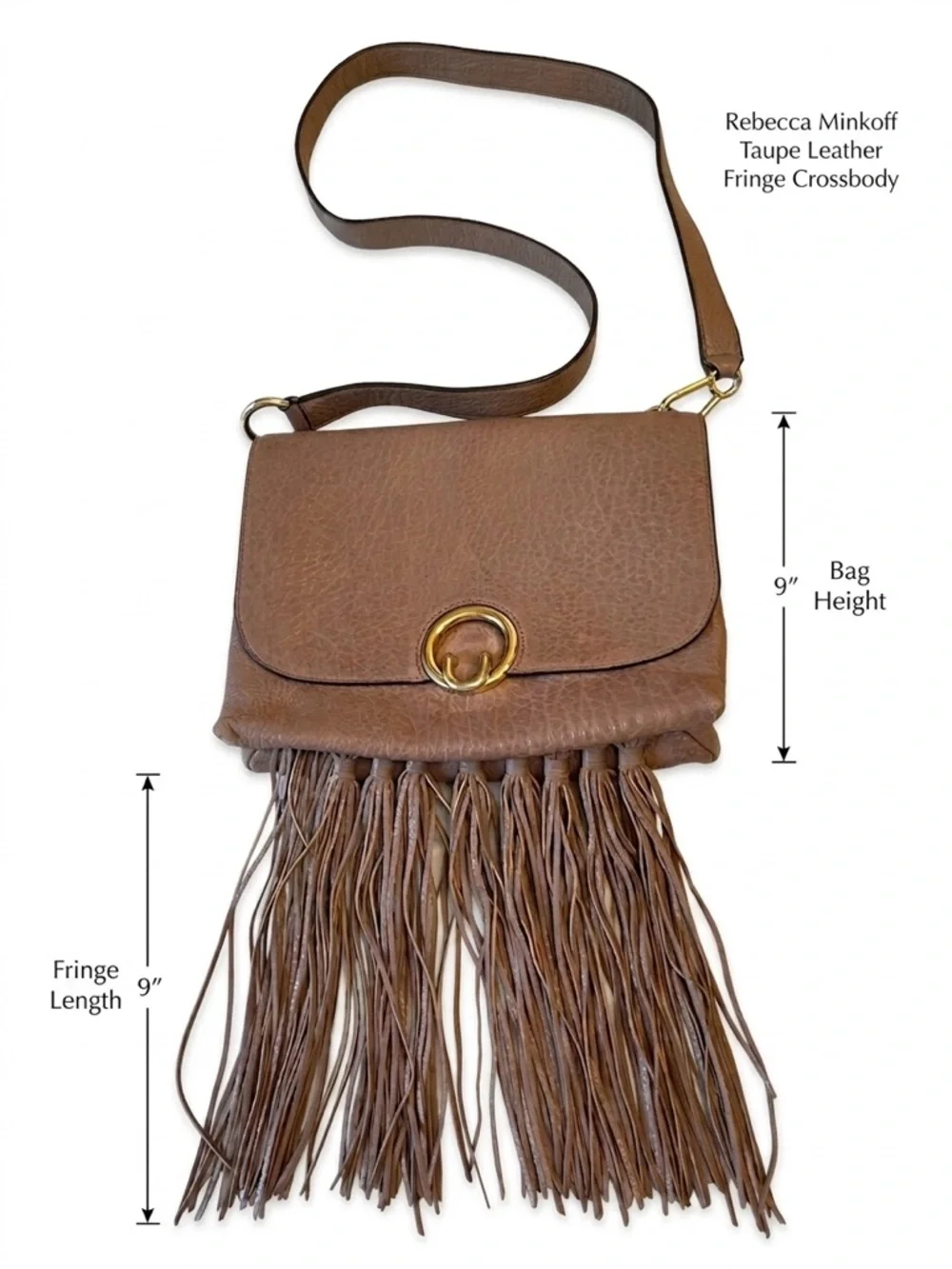 Rebecca Minkoff Taupe Leather Fringe Crossbody Bag